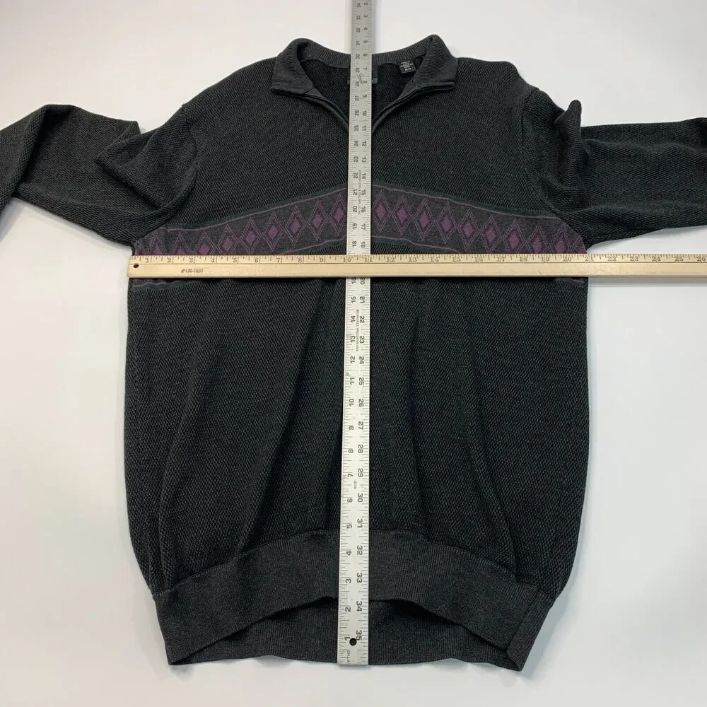 Greg Norman Knit Sweater Mens M Medium Charcoal Diamond Print Cotton Modal Blend